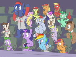 Size: 845x637 | Tagged: safe, artist:yeendip, apple bloom, applejack, big macintosh, bon bon, derpy hooves, dinky hooves, doctor whooves, fluttershy, lyra heartstrings, pipsqueak, princess luna, rainbow dash, scootaloo, spike, sweetie drops, twilight sparkle, alicorn, dragon, earth pony, pegasus, pony, baseball, cap, clothes, equestria's best mother, hat, male, mlb, philadelphia phillies, shirt, stallion