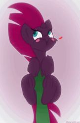 Size: 388x600 | Tagged: safe, artist:n0nnny, tempest shadow, oc, oc:anon, human, unicorn, my little pony: the movie, bellyrubs, blushing, broken horn, cute, female, hand, horn, mare, tsundere, tsundere shadow