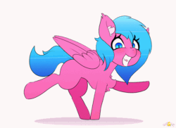 Size: 2000x1455 | Tagged: safe, artist:n0nnny, derpibooru import, oc, oc:neon, oc:neon burst, bat pony, element pony, object pony, original species, pegasus, pony, animated, bat pony oc, biting, cute, dancing, ear fluff, frame by frame, gif, grin, male, ponified, simple background, smiling, solo, teeth, tongue bite, white background