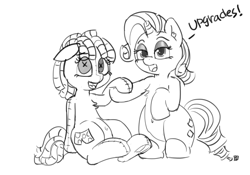 Size: 1280x897 | Tagged: safe, artist:pabbley, rarity, smarty pants, pony, unicorn, 30 minute art challenge, belly button, chest fluff, dialogue, monochrome, open mouth, sketch, underhoof