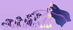 Size: 8192x3428 | Tagged: safe, artist:twilytwilytwinkletwily, derpibooru exclusive, derpibooru import, princess twilight 2.0, twilight sparkle, twilight sparkle (alicorn), unicorn twilight, alicorn, pony, unicorn, the last problem, age progression, evolution, female, filly, filly twilight sparkle, older, older twilight, younger