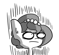 Size: 481x450 | Tagged: safe, artist:tjpones, edit, oc, oc only, oc:brownie bun, cropped, death stare, faic, glare, monochrome, reaction image, simple background, solo, white background, wide eyes