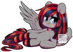 Size: 900x633 | Tagged: dead source, safe, artist:nauticalsparrow, oc, oc only, oc:aulann, pegasus, pony, clothes, looking at you, necklace, simple background, socks, solo, striped socks, transparent background