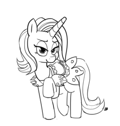 Size: 1280x1346 | Tagged: safe, artist:pabbley, sassy saddles, pony, unicorn, female, horn, mare, monochrome, solo