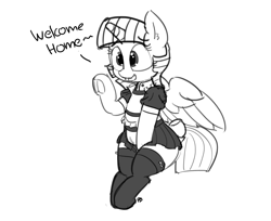 Size: 1280x1047 | Tagged: safe, artist:pabbley, twilight sparkle, twilight sparkle (alicorn), alicorn, pony, clothes, cute, frog (hoof), hoofbutt, lineart, maid, monochrome, solo, speech, stockings, twiabetes, underhoof