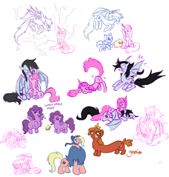 Size: 1828x1915 | Tagged: safe, artist:yamino, derpibooru import, pony, adventure time, chubby, hot dog princess, long pony, lsp, marceline, ponified, princess bubblegum, simple background, susan strong, white background