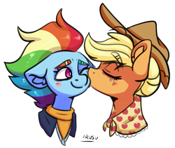 Size: 1929x1629 | Tagged: safe, artist:lrusu, derpibooru import, applejack, rainbow dash, earth pony, pegasus, pony, the last problem, appledash, bust, female, kissing, lesbian, mare, older, older applejack, older rainbow dash, shipping, simple background, transparent background