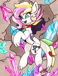 Size: 1057x1363 | Tagged: safe, artist:imaranx, derpibooru import, oc, oc only, oc:olivia, pony, art trade, crystal, crystal caverns, dragon tail, drawing, marker drawing, solo, stiched, stiches, traditional art