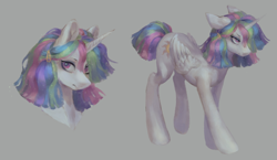 Size: 1300x755 | Tagged: safe, artist:orchidpony, princess celestia, alicorn, pony, alternate hairstyle, female, hairclip, mare, short mane, short tail, simple background