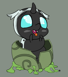 Size: 1280x1444 | Tagged: safe, artist:pabbley, thorax, changeling, changeling larva, the times they are a changeling, 30 minute art challenge, cute, larva, open mouth, simple background, solo, thorabetes, tongue out