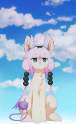 Size: 934x1525 | Tagged: safe, artist:orchidpony, pony, chest fluff, cloud, crossover, ear fluff, female, horns, kanna kamui, miss kobayashi's dragon maid, pigtails, ponified, sitting, solo, twintails