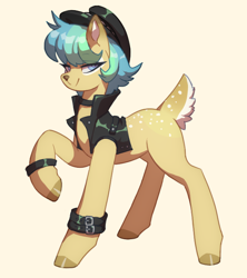 Size: 632x711 | Tagged: safe, artist:orchidpony, oc, oc only, oc:softail, deer, deer pony, original species, pony, biker, doe, female, mare, simple background, solo