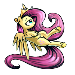 Size: 1500x1500 | Tagged: safe, artist:shovrike, fluttershy, pegasus, pony, testing testing 1-2-3, celestia's crown, crown, fake horn, female, jewelry, mare, regalia, shylestia, simple background, solo, white background