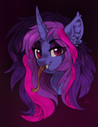 Size: 2124x2743 | Tagged: safe, artist:airfly-pony, artist:trickate, derpibooru import, oc, oc:miranda, pony, undead, unicorn, vampire, vampony, bust, ear fluff, portrait, solo