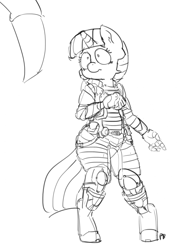 Size: 1280x1807 | Tagged: safe, artist:pabbley, twilight sparkle, anthro, 30 minute art challenge, armor, dead space, monochrome