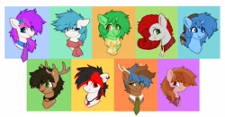 Size: 2500x1309 | Tagged: safe, artist:orchidpony, oc, oc only, oc:chira, oc:goodly, oc:lavanda, oc:meno, oc:stuben, oc:tiorafa, oc:wandeer, deer, pony, unicorn, bust, pony town