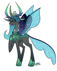 Size: 1920x2397 | Tagged: safe, artist:sakishithewolf, queen chrysalis, changedling, changeling, changeling queen, a better ending for chrysalis, changedling queen, crown, female, glasses, hoof shoes, jewelry, peytral, purified chrysalis, raised hoof, regalia, signature, simple background, solo, surprised, transparent background