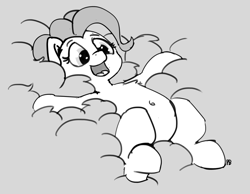 Size: 1280x994 | Tagged: safe, artist:pabbley, pinkie pie, earth pony, pony, 30 minute art challenge, belly button, fluffy, monochrome, solo