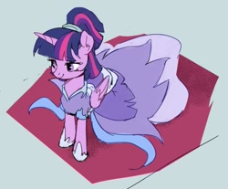 Size: 1013x837 | Tagged: safe, artist:luciferamon, derpibooru import, twilight sparkle, twilight sparkle (alicorn), alicorn, pony, the last problem, clothes, cute, dress, female, hoof shoes, lidded eyes, mare, ponytail, second coronation dress, smiling, solo, twiabetes