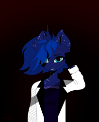 Size: 3096x3800 | Tagged: safe, artist:livitoza, derpibooru import, princess luna, alicorn, anthro, clothes, female, looking at you, simple background, solo