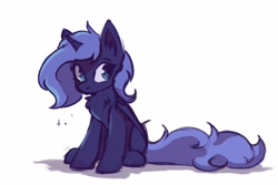 Size: 3000x2000 | Tagged: safe, artist:amy-gamy, derpibooru import, princess luna, alicorn, pony, chest fluff, ear fluff, female, filly, high res, mare, s1 luna, simple background, sitting, solo, white background, woona, younger