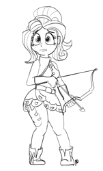 Size: 1160x1920 | Tagged: safe, artist:pabbley, fluttershy, equestria girls, friendship games, arrow, bow (weapon), bow and arrow, monochrome, solo, weapon