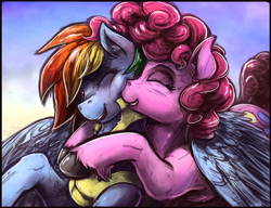 Size: 1280x984 | Tagged: safe, artist:bantha, pinkie pie, rainbow dash, earth pony, pegasus, pony, cute, duo, duo female, explicit source, eyes closed, female, hooves, hug, lesbian, mare, nuzzling, one eye closed, pinkiedash, shipping, squishy cheeks, unshorn fetlocks, winghug, wonderbolt trainee uniform