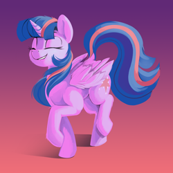 Size: 2500x2500 | Tagged: safe, artist:dimfann, twilight sparkle, twilight sparkle (alicorn), alicorn, pony, cute, eyes closed, gradient background, happy, high res, smiling, solo, twiabetes