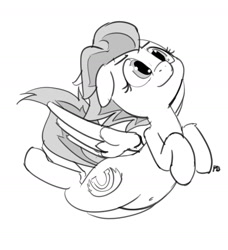 Size: 1280x1401 | Tagged: safe, artist:pabbley, fleetfoot, pony, belly button, flying, monochrome, sketch, solo