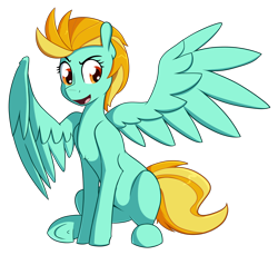 Size: 2970x2718 | Tagged: safe, artist:whatsapokemon, derpibooru import, lightning dust, pegasus, pony, female, mare, open mouth, simple background, sitting, spread wings, transparent background, wings