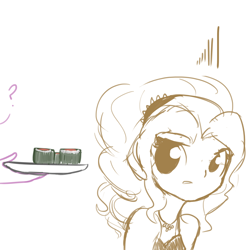 Size: 1280x1280 | Tagged: safe, artist:tjpones, adagio dazzle, equestria girls, food, monochrome, offscreen character, sketch, solo focus, sushi