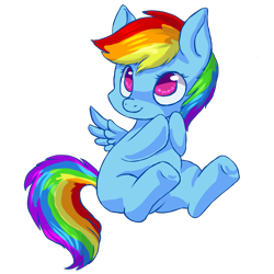 Size: 3300x3300 | Tagged: safe, artist:esurie, rainbow dash, pegasus, pony, cute, dashabetes, high res, looking up, missing cutie mark, simple background, sitting, solo, transparent background, underhoof, younger