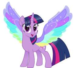 Size: 5000x4440 | Tagged: safe, artist:n0kkun, derpibooru import, twilight sparkle, twilight sparkle (alicorn), alicorn, pony, rainbow roadtrip, colored wings, female, mare, multicolored wings, rainbow wings, simple background, solo, transparent background, wing bling, wings