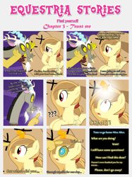 Size: 1800x2409 | Tagged: safe, artist:estories, discord, oc, oc:alice goldenfeather, oc:comet, phoenix, comic:find yourself, baseball glove, comic