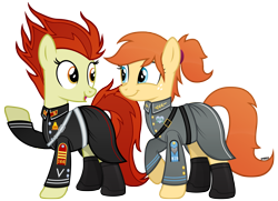 Size: 5800x4200 | Tagged: safe, artist:a4r91n, derpibooru import, oc, oc only, oc:home sweet, oc:para focului, earth pony, pony, boots, clothes, cute, freckles, looking at each other, medal, military uniform, ponytail, raised hoof, shoes, simple background, skirt, transparent background, uniform, vector