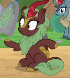 Size: 578x639 | Tagged: safe, edit, edited screencap, screencap, cinder glow, sparkling brook, summer flare, kirin, sounds of silence, animated, background kirin, charades, cinderbetes, cloven hooves, club can't handle me, cropped, cute, female, flailing, gif, hooves, leg fluff, loop, noodle arms, perfect loop, quadrupedal, silly, sitting, wide eyes