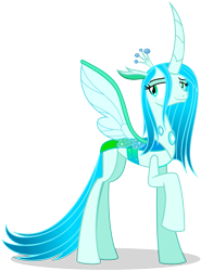 Size: 769x1039 | Tagged: safe, artist:mlptmntdisneykauane, queen chrysalis, changedling, changeling, changeling queen, a better ending for chrysalis, female, portuguese, purified chrysalis, raised hoof, sideways glance, simple background, solo, transparent background