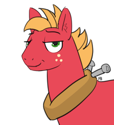 Size: 1280x1395 | Tagged: safe, artist:pabbley, big macintosh, earth pony, pony, where the apple lies, lidded eyes, looking at you, male, simple background, smug, solo, stallion, teenage big macintosh