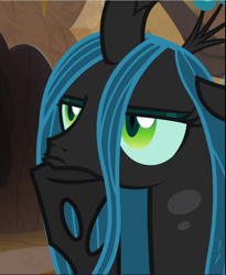 Size: 772x940 | Tagged: safe, screencap, queen chrysalis, changeling, changeling queen, frenemies (episode), bored, cropped, queen chrysalis is not amused, solo, unamused