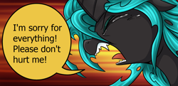 Size: 1284x624 | Tagged: safe, artist:vavacung, edit, queen chrysalis, changeling, changeling queen, pony, comic:to love alicorn, a better ending for chrysalis, adorkable, alternate ending, alternate scenario, alternate universe, anxiety, apology, begging, breakdown, broken, character development, comic, cropped, crying, crysalis, cute, cutealis, defeated, dialogue, dork, dorkalis, drama queen, eyes closed, faic, fangs, fear, female, floppy ears, frown, good end, majestic as fuck, mare, meta, nervous, open mouth, panic, precious, ptsd, reaction image, redemption, reformed, regret, sad, sadorable, scared, screaming, silly, silly pony, sobbing, solo, sorry, talking, tantrum, teary eyes, teeth, text, tongue out, what if, whining