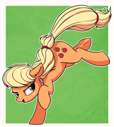 Size: 1280x1420 | Tagged: safe, artist:yoditax, applejack, earth pony, pony, alternate hairstyle, butt freckles, female, legs in air, mare, simple background, solo