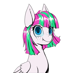 Size: 1500x1500 | Tagged: safe, artist:andromailus, blossomforth, alien, pegasus, fanfic:blossomthing, hiding, scrunchy face, simple background, solo, strange waifu dnd, transparent background