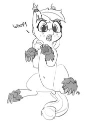 Size: 1280x1788 | Tagged: safe, artist:pabbley, applejack, earth pony, original species, pony, timber pony, timber wolf, belly button, cute, grayscale, jackabetes, monochrome, solo, species swap, timber wolfified, timberjack