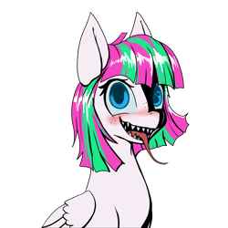 Size: 1500x1500 | Tagged: safe, artist:andromailus, blossomforth, alien, pegasus, fanfic:blossomthing, blushing, monster mare, scary face, simple background, solo, strange waifu dnd, tentacle tongue, tentacles, transparent background