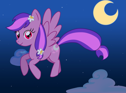 Size: 1345x1001 | Tagged: safe, artist:tsukinesara, oc, oc only, oc:moonlight blossom, moon, solo