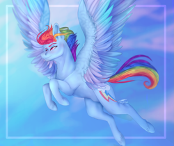 Size: 1961x1645 | Tagged: safe, artist:copshop, derpibooru import, rainbow blitz, rainbow dash, pegasus, pony, cutie mark, flying, male, rule 63, smiling, solo, spread wings, stallion, wings