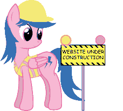 Size: 801x728 | Tagged: safe, artist:joey, derpibooru exclusive, firefly, pegasus, pony, animated, april fools, april fools 2020, clothes, comic sans, derpibooru, dithering, english, female, folded wings, gif, grin, hard hat, light, mare, meta, safety vest, sign, signal, simple background, smiling, solo, standing, transparent background, under construction, vest, wings