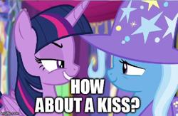 Size: 500x326 | Tagged: safe, derpibooru import, edit, edited screencap, screencap, trixie, twilight sparkle, twilight sparkle (alicorn), alicorn, pony, no second prances, female, lesbian, shipping, twixie