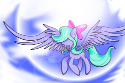 Size: 3000x2000 | Tagged: safe, artist:flamevulture17, flitter, pegasus, pony, cloud, female, flying, large wings, lens flare, mare, sky, solo, spread wings