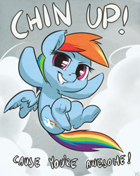 Size: 1191x1500 | Tagged: safe, artist:atryl, rainbow dash, pegasus, pony, chibi, female, looking at you, positive ponies, smiling, solo, underhoof